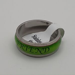 Unisex Green Stainless Steel Friendship Band Ring Size 18 U.S Size 9